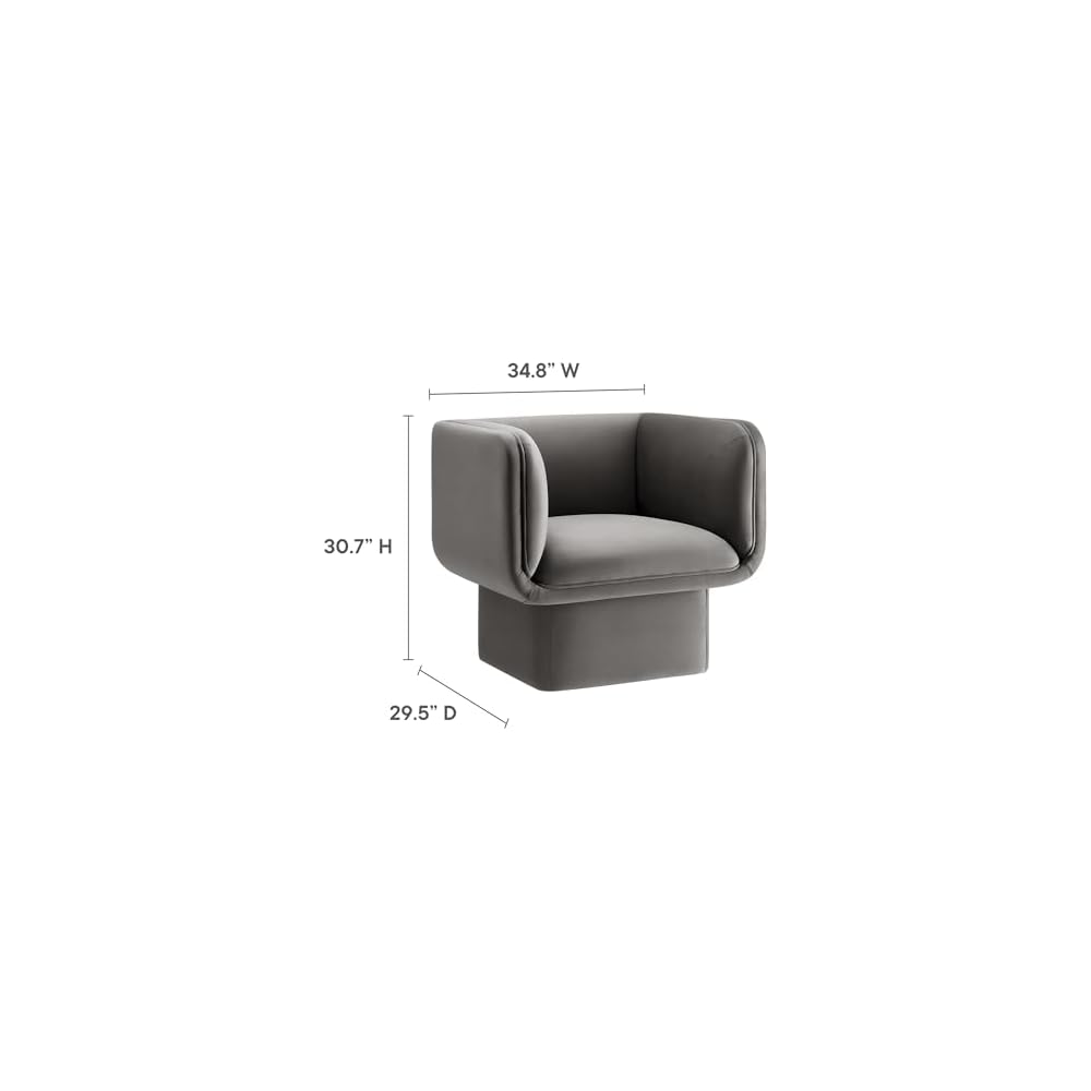 Modway Tate Performance Velvet Accent Chair in Storm Gray - Upholstered Club Chair - Modern Barrel Armchair - Comfy Reading Leisure Chair for Living Room, Bedroom, Office