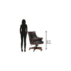 Howard Miller Smoot Club Chair II - Wooden Finish, Black Faux Leather Cushioned Retro Seat, Weight Capacity for Kitchen, Living Room, Farm House Or Home Decor with Ball Caster Legs
