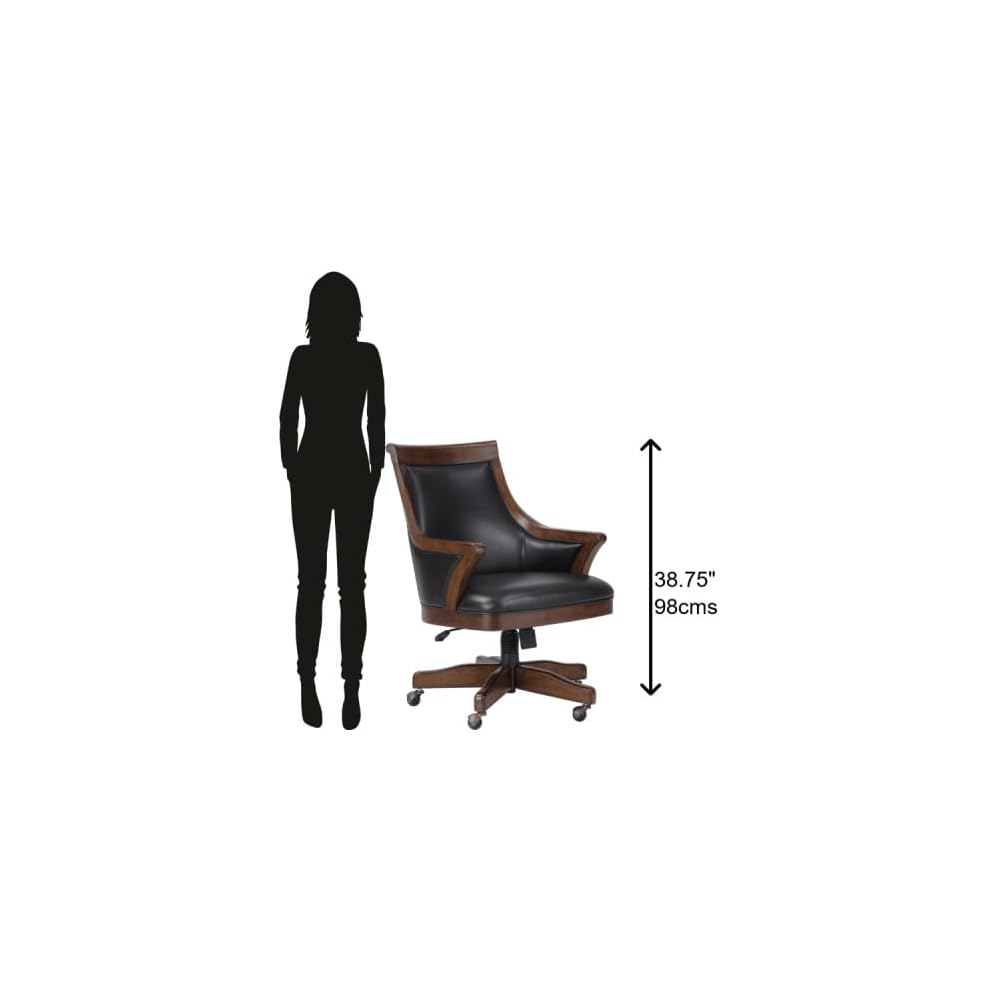 Howard Miller Smoot Club Chair II - Wooden Finish, Black Faux Leather Cushioned Retro Seat, Weight Capacity for Kitchen, Living Room, Farm House Or Home Decor with Ball Caster Legs