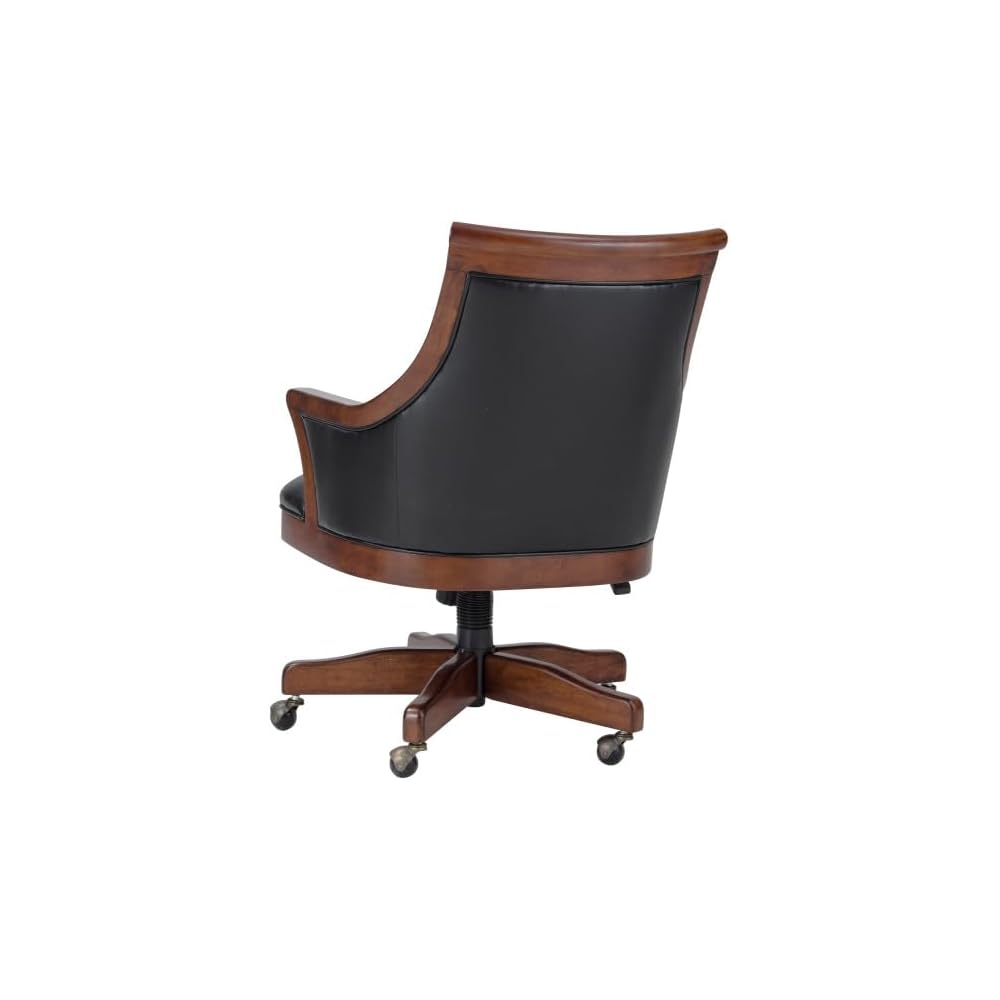 Howard Miller Smoot Club Chair II - Wooden Finish, Black Faux Leather Cushioned Retro Seat, Weight Capacity for Kitchen, Living Room, Farm House Or Home Decor with Ball Caster Legs