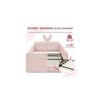 Twin Daybed Frame for Kids, Upholstered Comfy Day Bed Frame with Cartoon Rabbit Bunny Ear Headboard, Boucle Tufted Sofa Bed with Side Pocket for Bedroom Kids’ Room Playroom, No Box Spring Needed, Pink