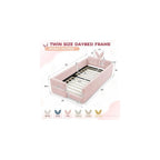 Twin Daybed Frame for Kids, Upholstered Comfy Day Bed Frame with Cartoon Rabbit Bunny Ear Headboard, Boucle Tufted Sofa Bed with Side Pocket for Bedroom Kids’ Room Playroom, No Box Spring Needed, Pink