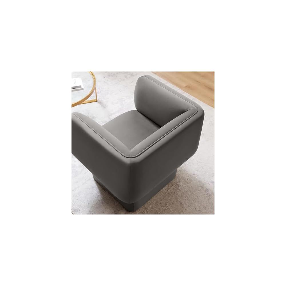Modway Tate Performance Velvet Accent Chair in Storm Gray - Upholstered Club Chair - Modern Barrel Armchair - Comfy Reading Leisure Chair for Living Room, Bedroom, Office