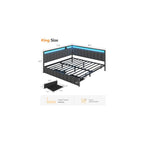 King Corner Bed Frame with 2 Storage Drawers,LED Lights & Charging Station