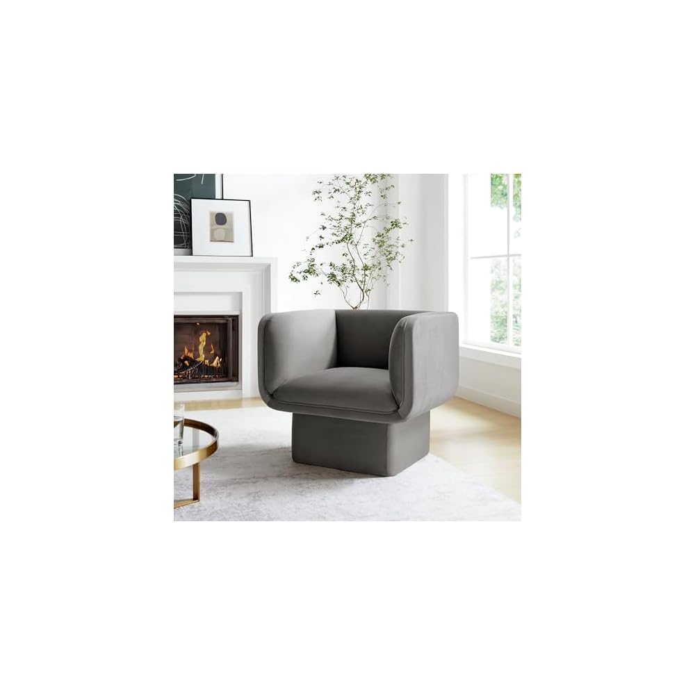 Modway Tate Performance Velvet Accent Chair in Storm Gray - Upholstered Club Chair - Modern Barrel Armchair - Comfy Reading Leisure Chair for Living Room, Bedroom, Office