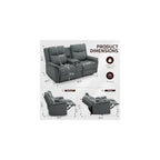 Korser Loveseat Recliner Sofa, Reclining Loveseat Couch, Reclining Couch with Console, USB Port, US Outlets, and Cup Holders, 2-Seater Sofa for Living Room
