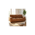 81" Faux Leather Sofa, Mid-Century Modern 3 Seater Couch, Light Brown
