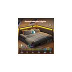 King Corner Bed Frame with 2 Storage Drawers,LED Lights & Charging Station