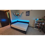 King Corner Bed Frame with 2 Storage Drawers,LED Lights & Charging Station