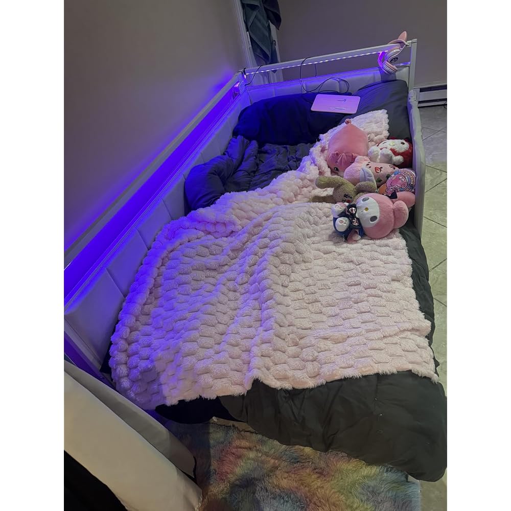 King Corner Bed Frame with 2 Storage Drawers,LED Lights & Charging Station