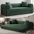 80” Convertible Sofa Bed, 3-in-1 Boneless Couch Bed with Deep Seat, Side Storage Pockets & 2 Pillows, Green Foldable Floor Couch for Living Room Apartment, 600 LBS Capacity (Dark Green)