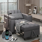3-in-1 Convertible Chair Bed Sleeper with Phone Holder, Pull Out Sofa Bed with USB & Type C Port and Wireless Charging, Reading Chair with Adjustable Backrest for Living Room